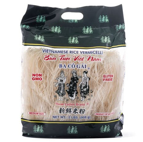 Bun Tuoi 3 Co Gai 2lbs Case / Rice Vermicelli Three Ladies 2lbs Case (18 bags x 2lbs)