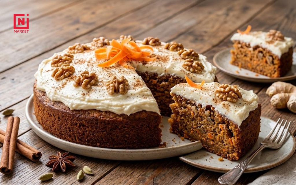 Moist eggless carrot cake with cream cheese frosting and warm spices - eggless carrot cake recipe