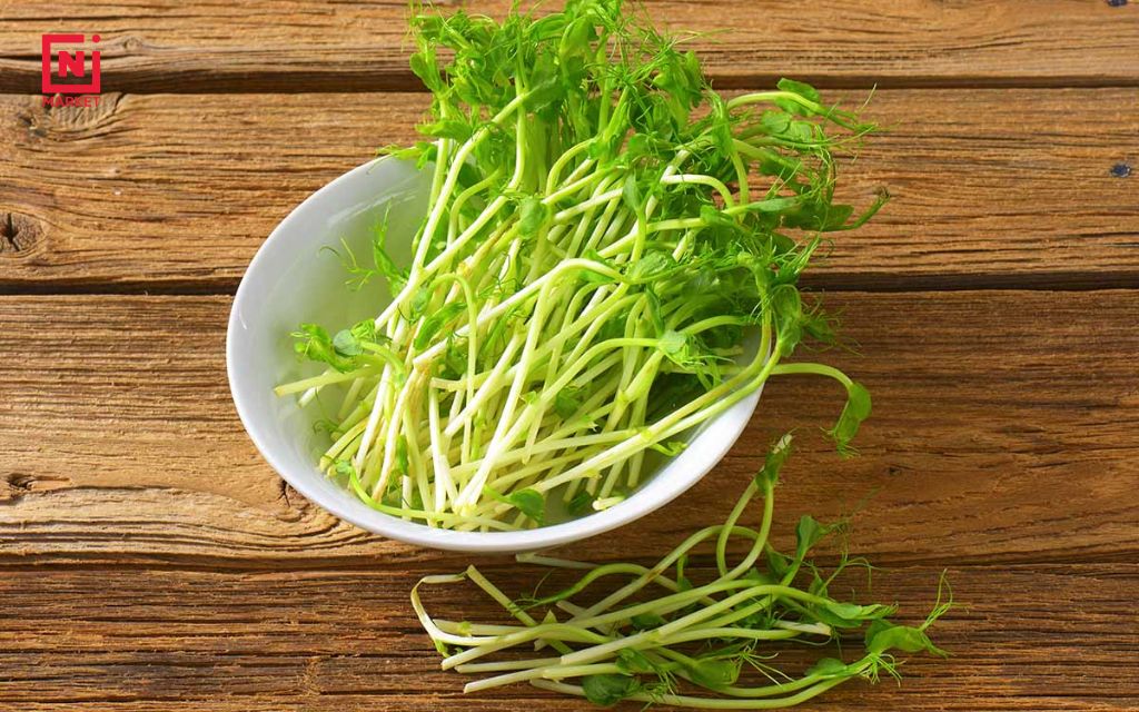 Ni Market Asian grocery store in Denver Colorado, fresh produce section with pea shoots and Asian greens
